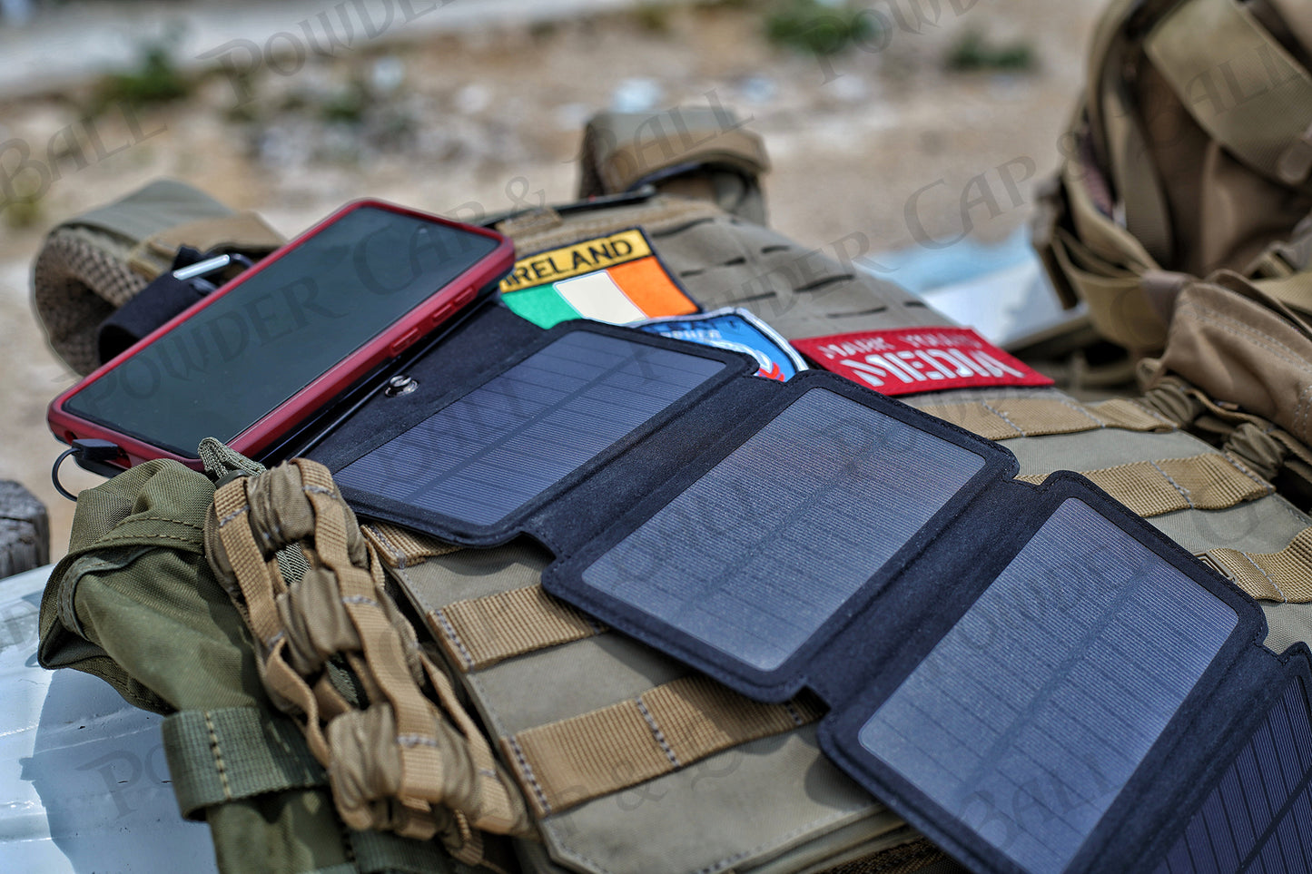 Solar charger with built in USB-C cable and USB port